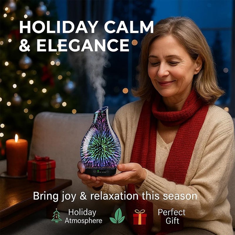 JOYOLO 120ML Essential Oil Diffuser, 3D Glass Aromatherapy Diffuser with Auto Shut-Off and 7 Color LED Lights, Ultrasonic Mist Humidifier with 4 Timer for Home Office Bedroom (3D Fireworks) - Image 5